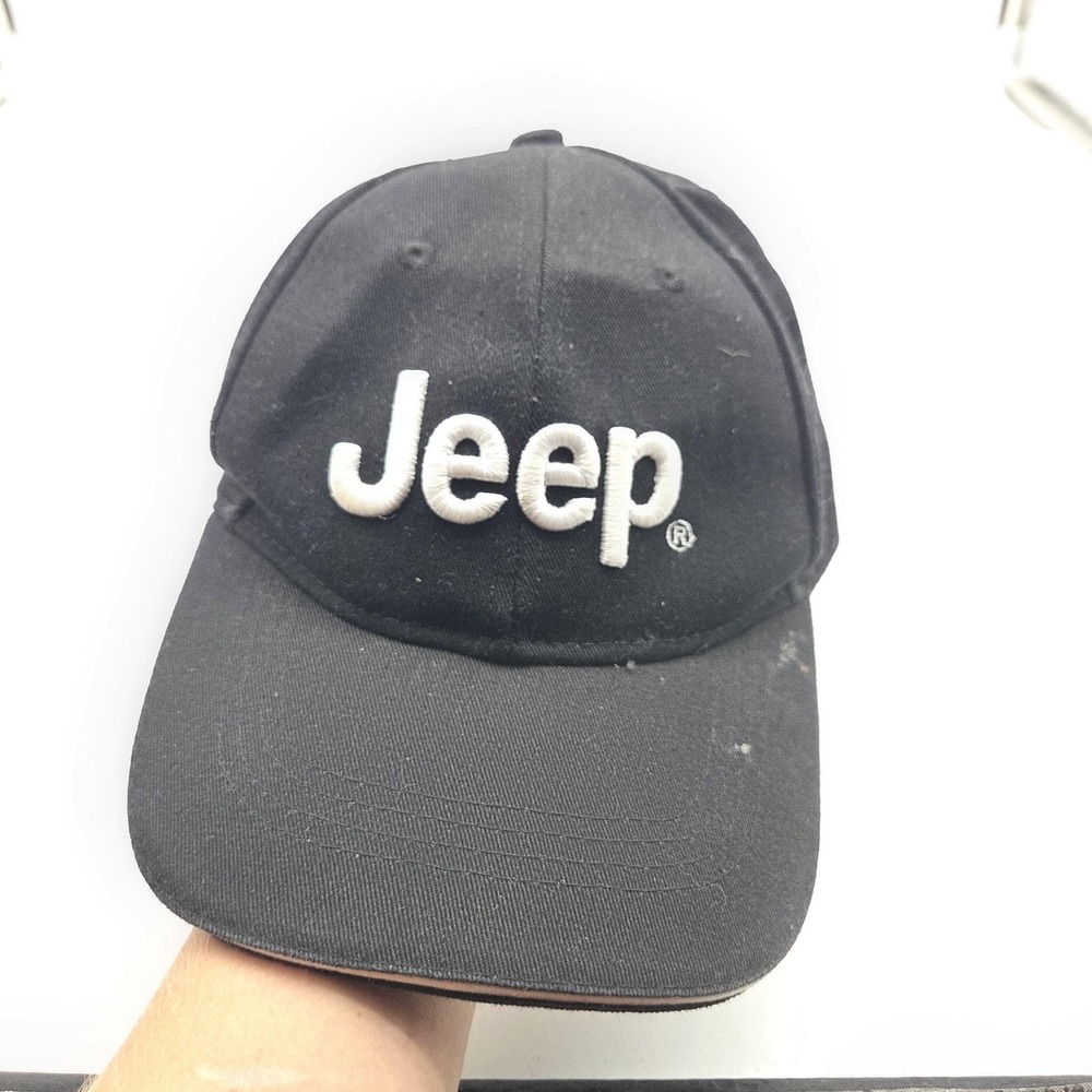 Jeep Hat Cap Strap Back Mens 7 1/4 Black Embroidered Logo Car Outdoor Cotton